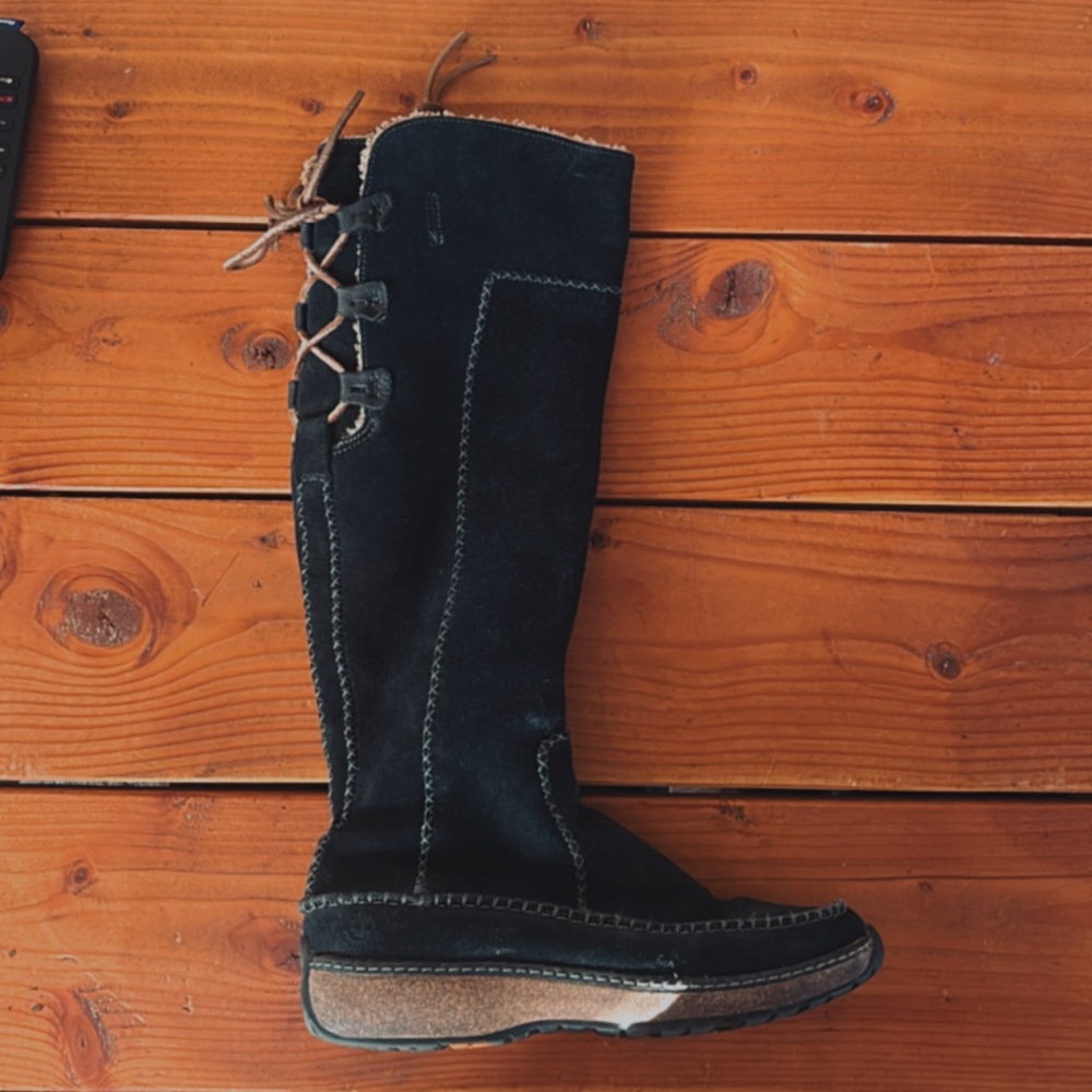 Women's Black Suede Knee-High Boots
